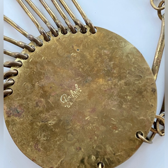 RAFAEL Signed 1970's Brass Pendant Necklace - Picture 6 of 7